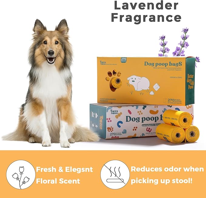 Dog Poop Bags Rolls Guaranteed Leak Proof and Extra thick Poop Bags for Dogs,270 Count 18 Rolls,Lavender Scented, Doggie Poop Bag for Puppy and Big Dogs