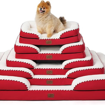 Bedsure Orthopedic Dog Bed Medium Size Dogs - Washable Medium Dog Cat Bed Waterproof, Comfort Pet Couch Sofa with Washable Removable Cover, Pets Bed with Nonskid Bottom, Red, 28"