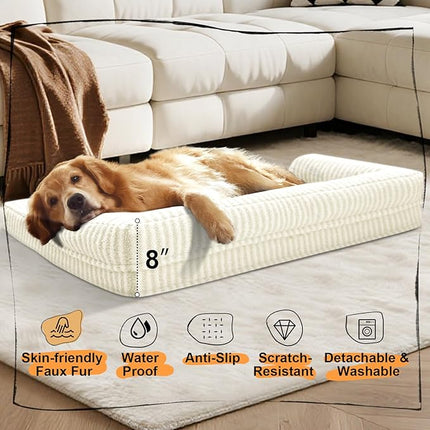 Dog Beds Large Size Dog, Waterproof Memory Foam Large Dogs Bed with Sides, Non-Slip Bottom and Orthopedic Foam Pet Couch Bed with Washable Removable Cover
