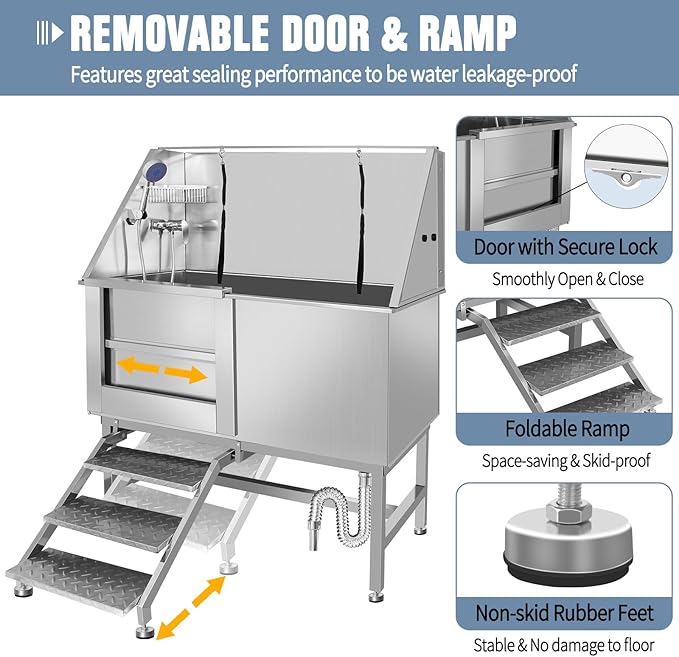 Professional Stainless Steel Dog Grooming Tub W/Soap Box, Faucet,Rich Accessory, Bathtub For Multiple Pets, Washing Sink For Home