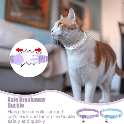 EXPAWLORER Soft Velvet Safe Cat Collars for Girl Cats -2 Pack Rhinestones Bling Diamante Adjustable Collars Breakaway- Chirstmas Cat Clollar Gifts with Bells for Boy Cats Kitty and Small Dogs