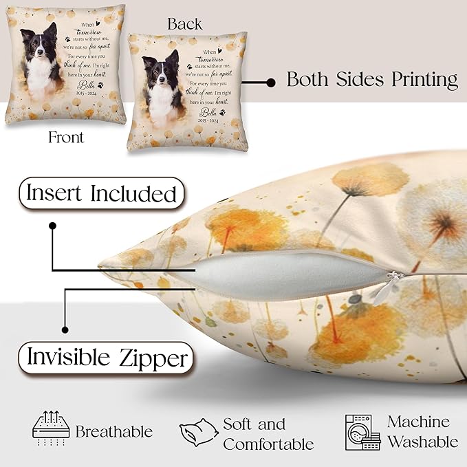 Personalized Pet Memorial Pillow with Photo, Dog Memorial Gifts for Loss of Dog, Pet Loss Gifts Dog, in Memory of Dog Gifts, Loss of Dog Sympathy Gift, Dog Passing Away Gifts Personalized