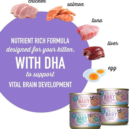 Tiki Cat Baby, Shreds Variety Pack, High-Protein and Flavorful, Wet Cat Food for Kittens 8 Weeks Plus, 2.4 oz. Cans (Pack of 12)