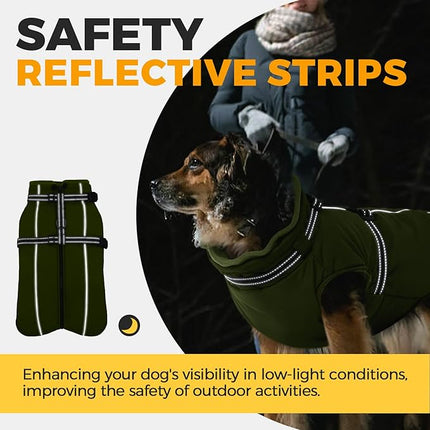Lelepet Dog Coat for Large Dogs Waterproof Dog Jacket with Harness Built in Reflective Fleece Jacket with Zip Cold Weather Coats for Dogs Cozy Thermal Pet Snowsuit, Weimaraner, Army Green, XXL