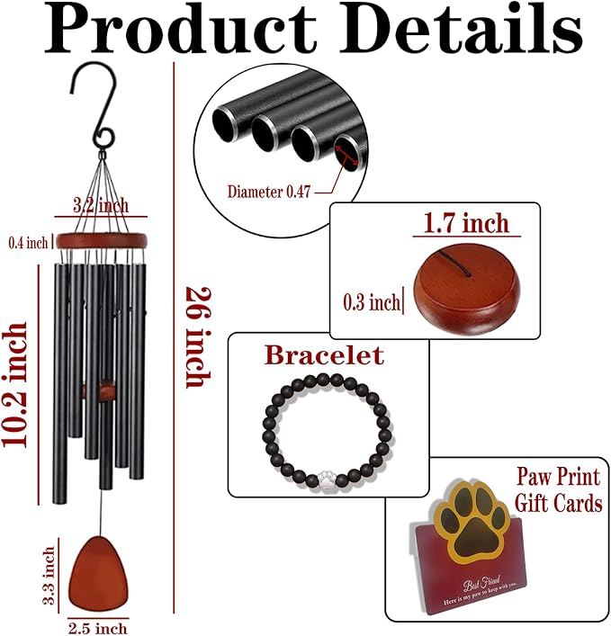 Dog Memorial Gifts, 26" Pet Memorial Wind Chime, Gifts for Loss of Dog, Dogs Wind Chimes, Pets Loss Passing Away Remembrance Bereavement Gift, Sympathy Gifts of Pet