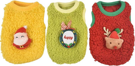 FLAdorepet 3 Packs Christmas Teacup Dog Cat XXS Clothes for Chihuahua Yorkie,Winter Warm Fleece Puppy Pet Clothes Sweater Shirt Vest for Mini Newborn Extra Small Dogs (Christmas, XXS(Pet 1-2LBS))