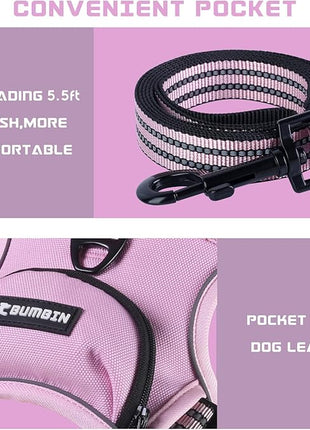 BUMBIN Dog Harness for Large Dogs, No Pull Adjustable No Choke Pet Vest with Dog Leash Fit Smart Reflective Pet Walking Harness for Training Easy Control Soft Handle Pink L