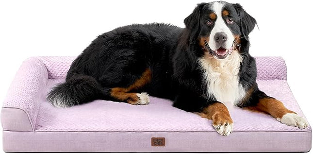 EHEYCIGA Memory Foam Dog Bed XXL, Giant Dog Bed Orthopedic with Washable Removable Cover, Waterproof Pet Bed Couch for Jumbo Dogs, 48x35x7.5 Inches, Lilac