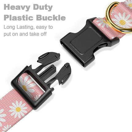 Rnivvi Dog Collar for Small Dogs, Cute Heavy Duty Adjustable Puppy Collar with Quick Release Buckle for Girl & Female, Pet Accessories for Walking Running, XS Length 5/8" Width, Pink Daisy Flower
