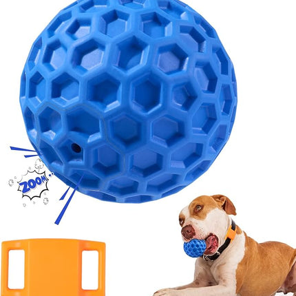 Squeaky Dog Balls, Indestructible Dog Toys for Aggressive Chewers Large/Medium Breed, Natural Rubber Interactive Chew Toys for Teeth Clean, Relieves Anxiety (Blue)
