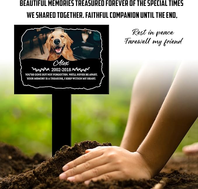 Bfi Gift Customized Dog Memorial Pet Plaque Stake with Paw Photo Grave Marker Cross for Garden or Yard Memorial Gifts