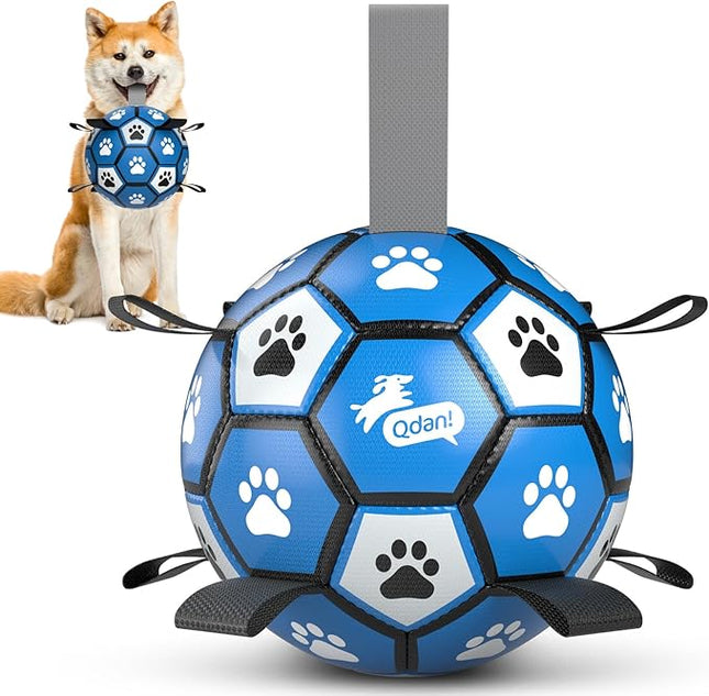 QDAN Dog Balls Toys, Soccer Ball with Straps, Balls for Dogs for Small Medium Puppy, Herding Ball Toy, Birthday Gifts (6 Inch)