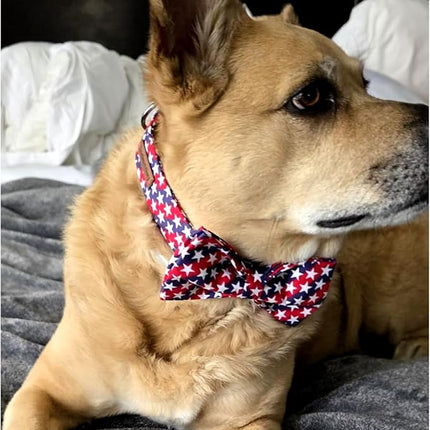 Lionheart glory American Flag Dog Collar 4 of July Independence Patriotic Dog Bow Collars Heavy Duty Adjustable Soft Collar with Bowtie for Medium Dogs Pet Gift