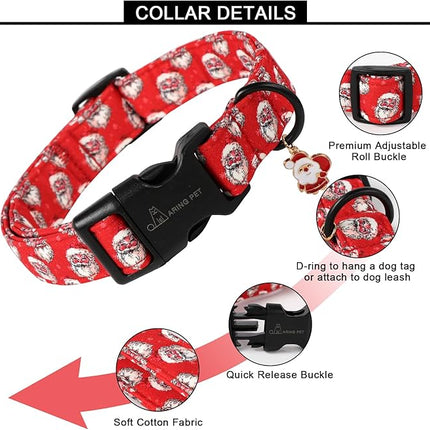 ARING PET Christmas Dog Collar-Cute Red Santa Claus Dog Collars, Adjustable Christmas Pet Collars Puppy Collar with Quick Release Buckle for Girl&Boy Dogs