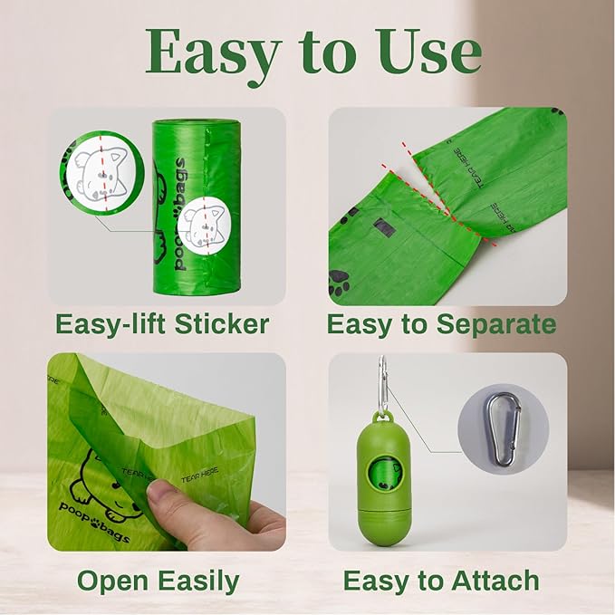270 Counts Dog Poop Bags Rolls with Dispenser & Leash Clip, Scented Poop Bags for Dogs Waste, Extra Thick & Leak Proof for Poop Doggie Puppy Pet Waste, 9" x 13", Green