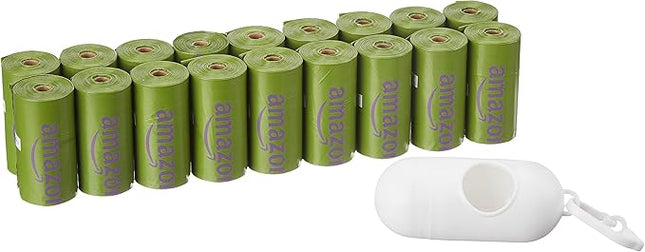Amazon Basics Dog Poop Bags with Dispenser, 270 Count, Enhanced for Guaranteed Leakproof, Lavender Scented, Includes Leash Clip