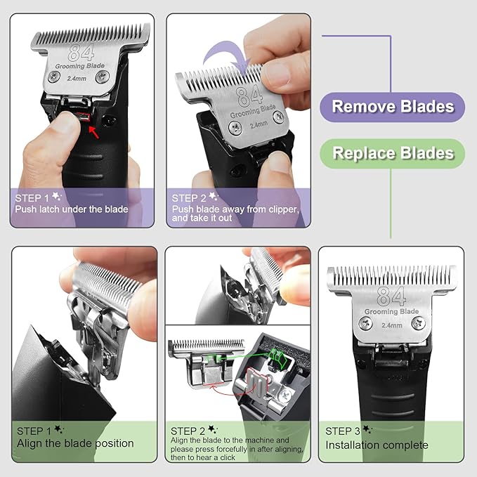 Size T84# Detachable Pet Dog Grooming Stainless Steel Blades,Compatible with Andis/Oster A5/Wahl KM10 Series Dog Clippers,Cut Length 3/32"(2.4mm)