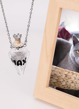 callie Personalized Pet Fur Memorial Necklace - Custom Name, Dog Cat Hair Ashes Storage Glass Necklace, Birthday Memory Jewelry Gifts for Women Pet Lovers