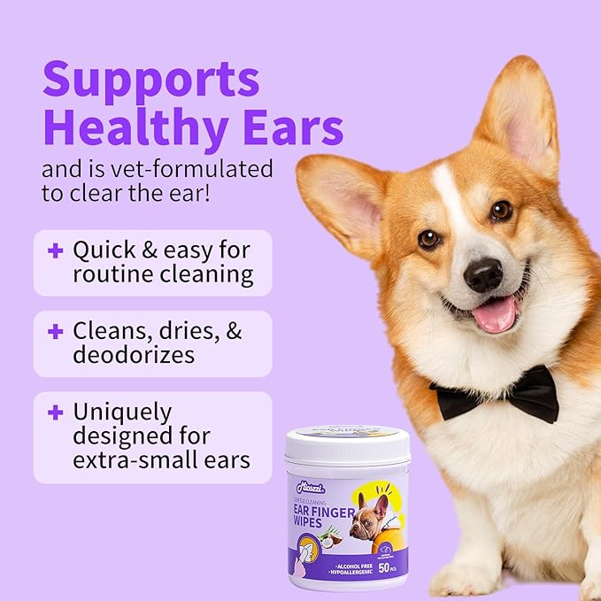 MIOSSZI Pet Finger Wipes for Dogs & Cats - Dog Ear Cleaner for Itch Relief Remove Wax & Odor, Dog Ear Cleaning Finger Wipes-Pet Ear Finger Wipes 50ct