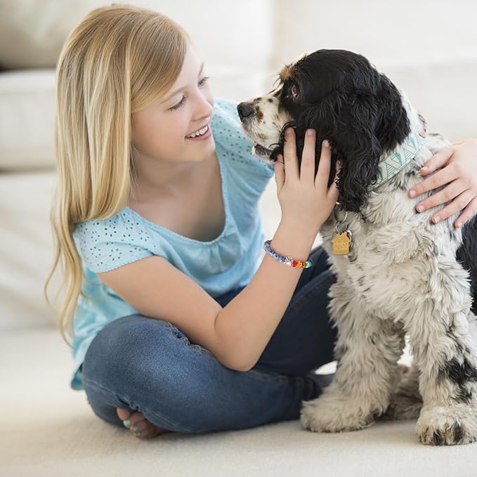Pet Memorial Gifts for Dogs, Rainbow Bridge Bracelet for Dog Cat, Pet Sympathy Gift, 8MM Mixed Color Bead 7 Chakra Pet Memorial Bracelet for Women Men Who Loss of Pets, Dog Remembrance Gift