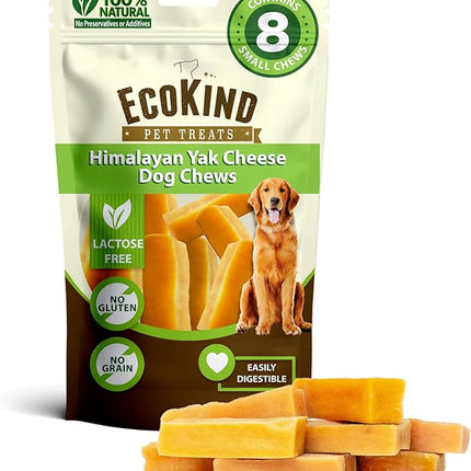 EcoKind Premium Gold Yak Cheese Himalayan Dog Chews, Healthy Dog Treats, Yak Chews for Small Dogs, All Natural, Long Lasting Dog Chew for Aggressive Chewers, High Protein Puppy Treat, Small - 8 Chews