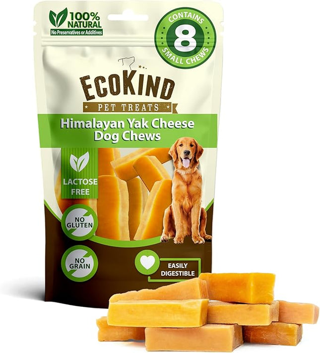 EcoKind Himalayan Gold Yak Cheese Dog Chew for Small Dogs, Healthy Dog Treats, Odorless, Long Lasting Dog Bones for Dogs, Rawhide Free, Made in The Himalayans, Small (Pack of 8)