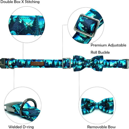 Lionheart glory Dog Bow Collar Green Spring Summer Cute Collars for Large Dogs, Soft Duty Adjustable Dog Collar with Bowtie Pet Collars Bows Pet Gift