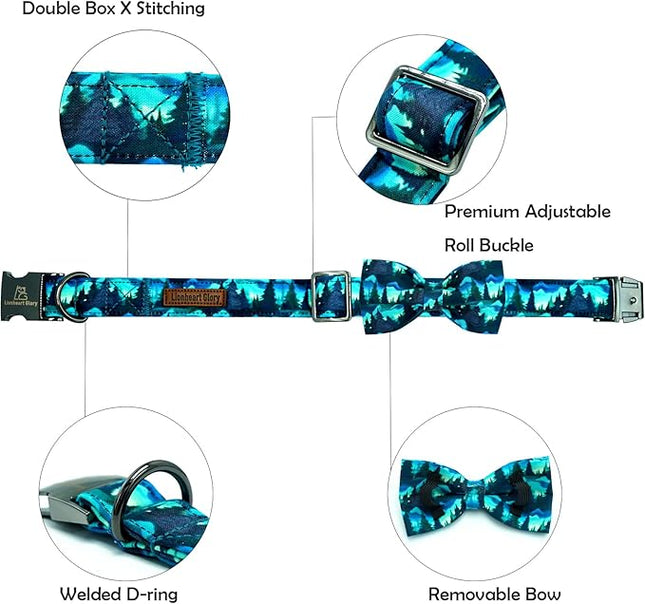Lionheart glory Dog Bow Collar Green Spring Summer Cute Collars for Large Dogs, Soft Duty Adjustable Dog Collar with Bowtie Pet Collars Bows Pet Gift