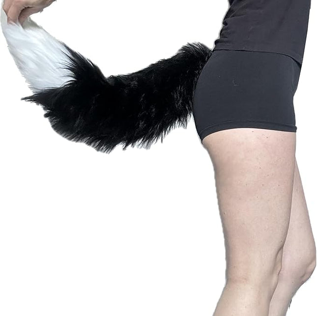 Bianna Creations Faux Fur Animal Tail, Handmade, Cosplay, Anime Lover, Costume Dress Up Pet Play Furry Super Soft Accessory (20", Fox Black)
