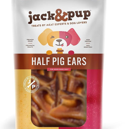 Jack&Pup Natural Half Pig Ears for Dogs Large, Pigs Ears for Dogs - Premium Dog Ear Treat - Dog Chew Treats for Large and Small Breeds (18 Pack)