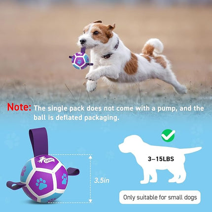 QDAN Small Dog Toys, Puppy Balls, Dog Balls with Straps for Small Breed, Soccer Ball for Dogs, Puppy Toys, Dog Birthday Gift (Purple Blue, 3.5 inch)