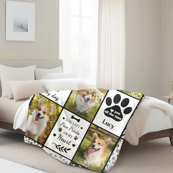 Pet Memorial Blanket Gifts Personalized Dog Memorial Blanket with Photos Dog Memorial Gifts for Loss of Dogs Cat Pet Sympathy Bereavement Passing Away Gifts Cat Loss Gift