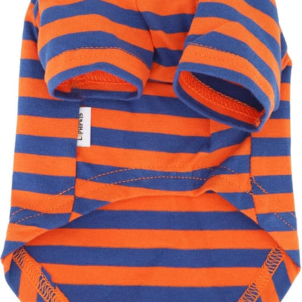 LOPHIPETS 100% Breathable Cotton Striped Dog Tee Shirt T-Shirt for Small Dogs Chihuahua Puppy Clothes -Orange and Blue Strips/L