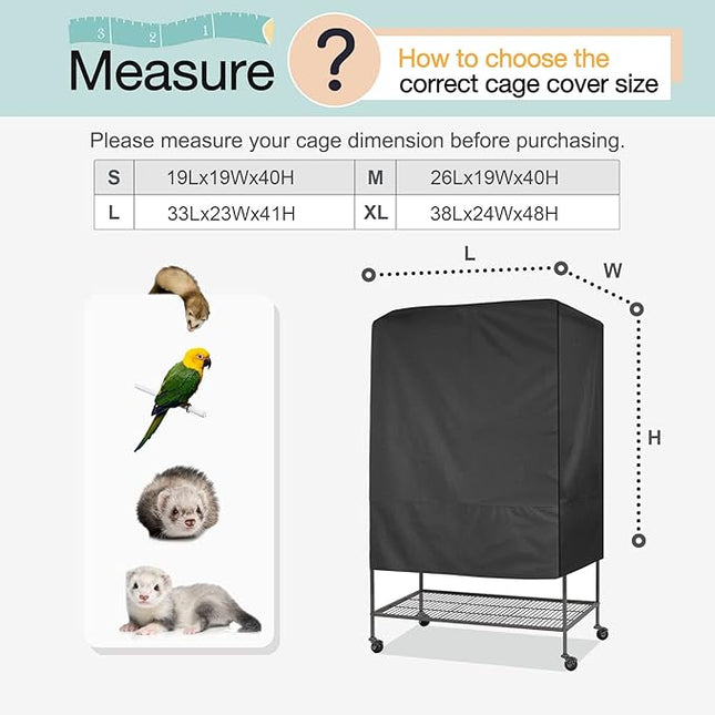 Explore Land Bird Cage Cover - Good Night Sunshade Enclosure for Cats, Mink, Totoro, Parakeet, Parrot and Small Animals (Black, XL)