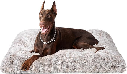 EHEYCIGA Fluffy XXL Dog Crate Pad, Plush Faux Fur Bed for Extra Large Dogs, Calming Anti Anxiety XXL Dog Bed, Washable Soft Warm Mat with Non-Slip Bottom, Brown