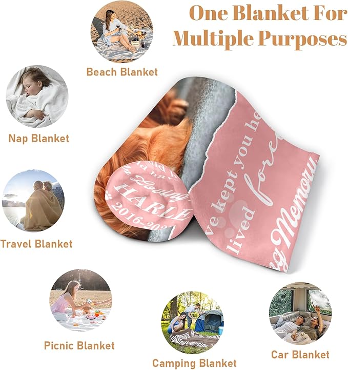 Custom Dog Memorial Blanket, Pet Memorial Gifts for Dogs, Personalized Pet Memorial Blankets, Dogs Bereavement Passing Away Gift, Loss of Pets Sympathy Gift, Customized Dog Blankets, Cat Memory Gifts