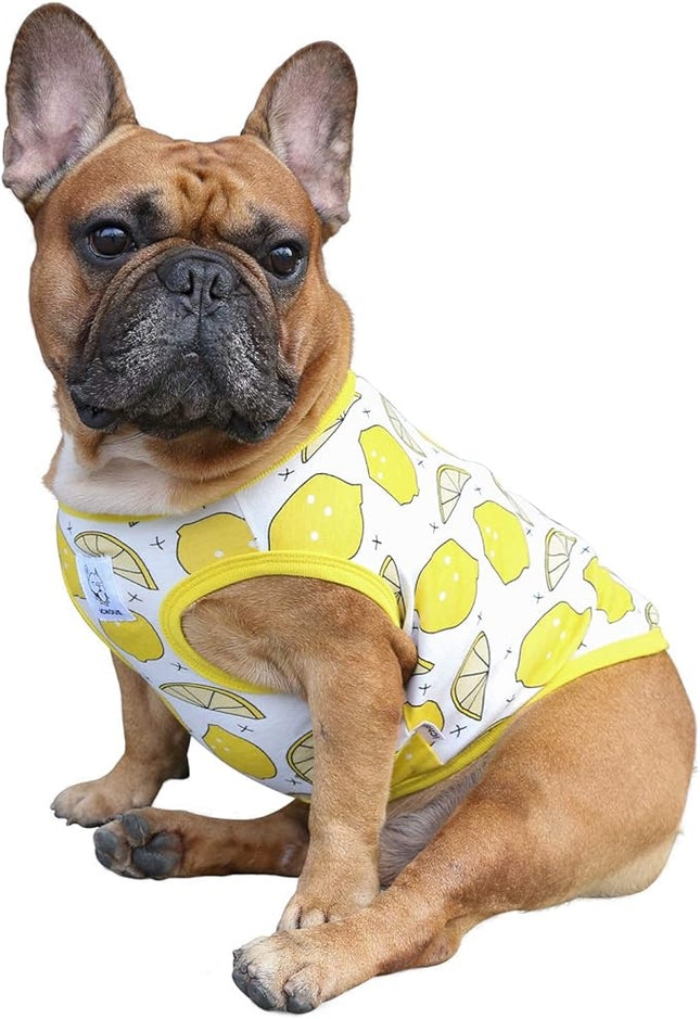 iChoue 100% Breathable Cotton French Bulldog Halloween Cartoon T Shirts Cute Clothes for Medium Dogs Vest Tank Tops Frenchie English Boston Terrier Pitbull Lemon - Large Plus