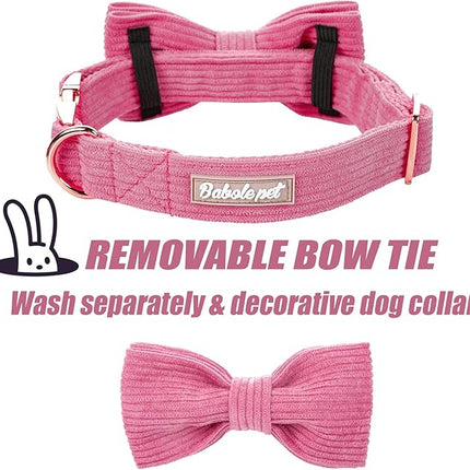 Hot Pink Dog Collars for Large Dog,Cute Corduroy Dog Collar with Bow Tie Safety Metal Buckle Adjustable Puppy Collars for Small Medium Large Boy&Girl Dogs,XL-Neck 16"-26