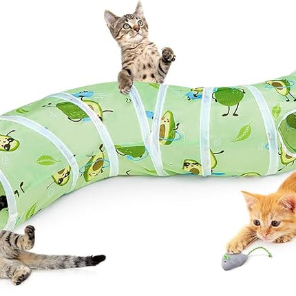 Glittme Cat Tunnel, Cat Tunnels for Indoor Cats, S-Shape Cats Cave with Cat Toys, Foldable Cat Tubes and Tunnels for Cats, Rabbit, Puppy, Guinea Pig