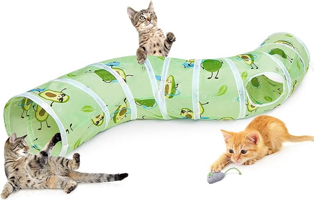 Glittme Cat Tunnel, Cat Tunnels for Indoor Cats, S-Shape Cats Cave with Cat Toys, Foldable Cat Tubes and Tunnels for Cats, Rabbit, Puppy, Guinea Pig