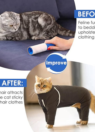 Cat Pajamas - Coffee, L - Prevents Hair Loss, Sticky Hair Clothes, Sphynx Clothes, Anti-Licking or Skin Disease Recovery Suit for Female Cats, Pet Apparel Onesie