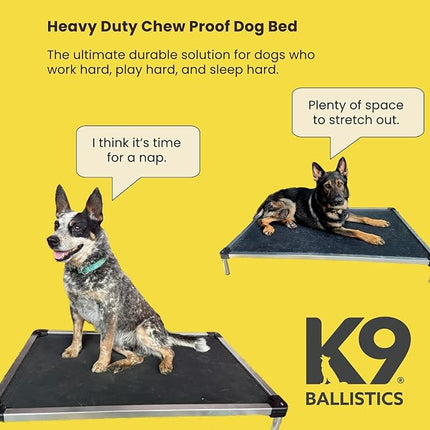 K9 Ballistics Chew Proof Elevated Outdoor Cooling Cot Bed for Large Dogs - Virtually Indestructible, Preassembled, Withstands Aggressive Chewers - L, Ripstop Blue Quartz
