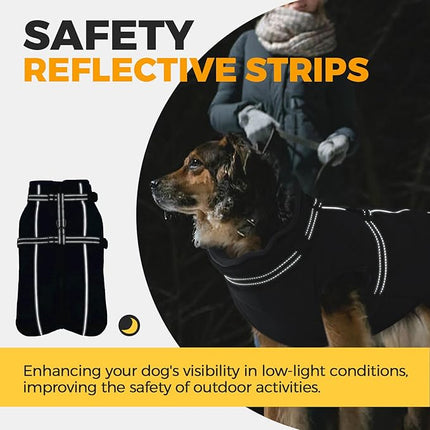 Lelepet Dog Coat for Large Dogs Waterproof Dog Jacket with Harness Built in Reflective Fleece Jacket with Zip Warm Winter Coats for Dogs Cold Weather Thermal Pet Snowsuit, Border Collie, Black, XL