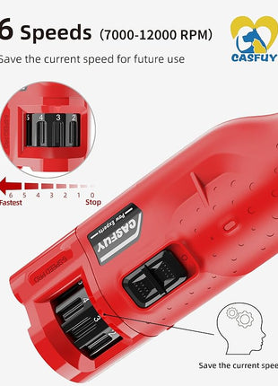 Casfuy Dog Nail Grinder Quiet - (45db) 6-Speed Pet Nail Grinder with 2 LED Lights for Large Medium Small Dogs/Cats, Professional 3 Ports Rechargeable Electric Dog Nail Trimmer with Dust Cap(Red)