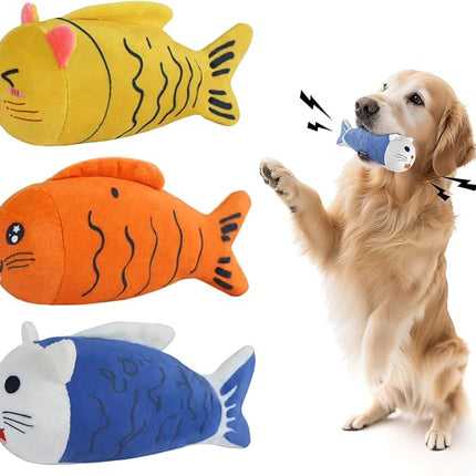 Squeaky Dog Toys for Small Dogs & Puppy – 3 Pack Fish Crinkle Squeak Pet Toys for Interactive Play, Boredom Relief & Teeth Cleaning