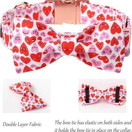 Lionet Paws Valentine's Dog Collar, Cute Pink Heart Dog Collar for Medium Dogs, Adjustable Cotton Love Pet Collars for Small Medium Dogs