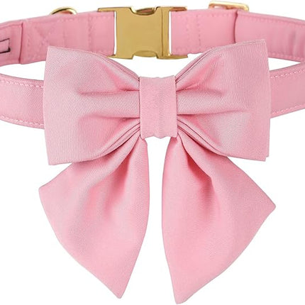 Maca Bates Cherry Pink Dog Collar with Cute Solid Sailor Bow Tie for Small Girl Boy Dogs,Girly Adjustbale Durable Breakaway Soft Collars with Bowtie for Female Male Puppy,Pet with Metal Buckle