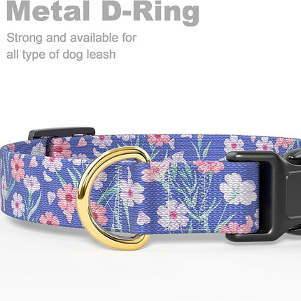 Rnivvi Dog Collar for Small Dogs, Cute Floral Heavy Duty Adjustable Puppy Collar with Quick Release Buckle for Girl & Female, Pet Accessories for Walking Running, XS Length 5/8" Width, White Blue