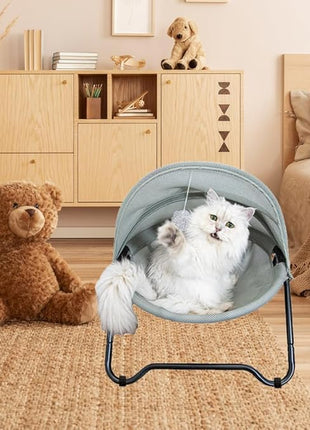 Cat Bed Cat Hammock Bed Elevated cat Bed, Comfortable and Breathable Pet Bed with Awning and Plush Toy, No-Tools Assemble, Cover Removable and Washable, Suitable for Indoor and Outdoor Use