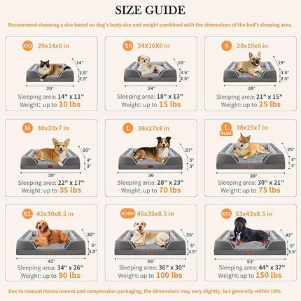 Comfort Expression Orthopedic Dog Bed for Medium Dogs 28x19 Inch, Waterproof Supportive Egg Crate Foam Medium Pet Bed with Removable Bolsters, Dog Couch with Washable Cover & Non-Slip Bottom, Grey